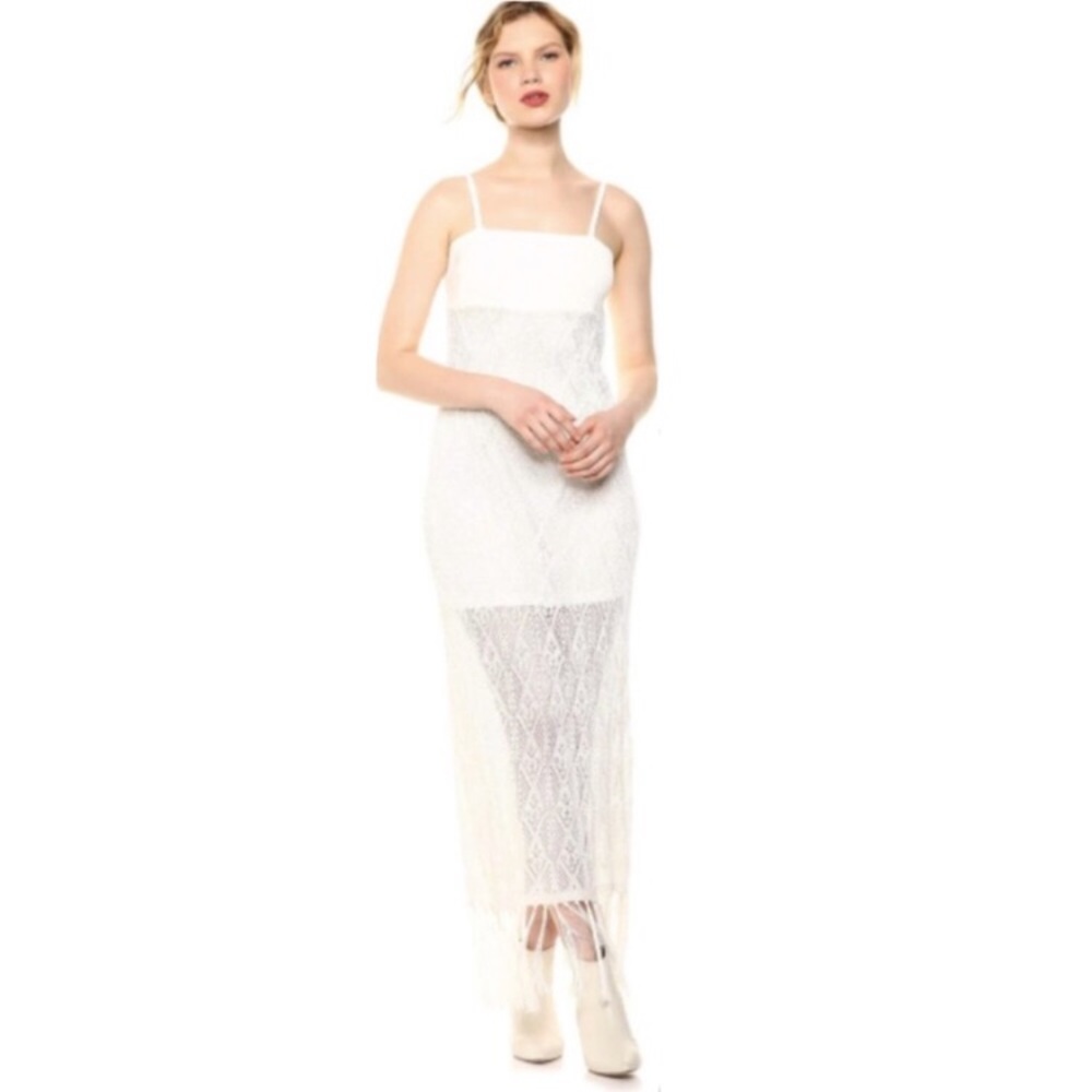 Ramy Brook large Lace Crochet Dress Maxi Ivory White Fringe